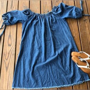 Speed Control Blue Denim Off The Shoulder Dress XL Chambray Puff Sleeve Boho